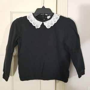 Elegant Black girls Sweater with White Lace Collar size 12 (A21)